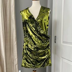 ZARA green sequin faux wrap front sleeveless dress